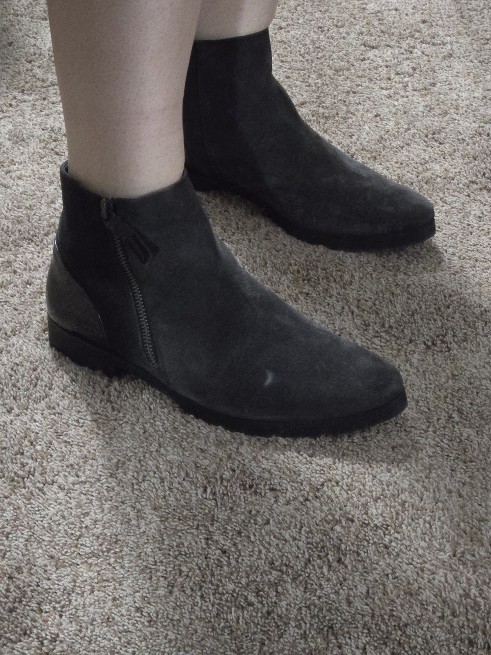 Paul Green Black Suede Ankle Booties with Gloss Back Panel - Picture 3 of 7